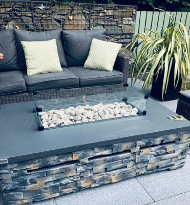 Fire pit and gabion wall